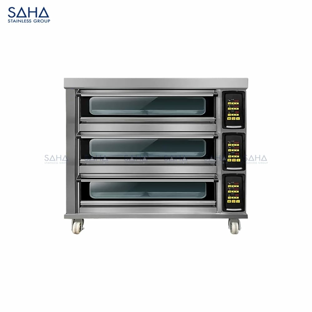 Electric-Deck-Oven-Premium-3-Tiers-9-Trays-480L.jpg SAHA - Electric Premium 3 Tiers 9 Trays 480L w/stone & steam – SHDOS2EPT9X