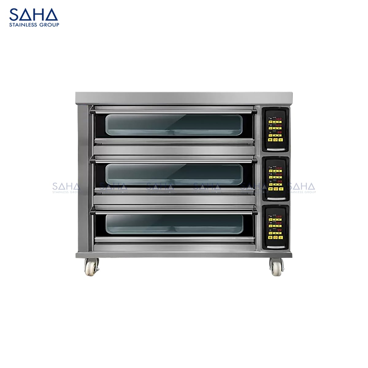 Electric-Deck-Oven-Premium-3-Tiers-9-Trays-480L.jpg SAHA - Electric Premium 3 Tiers 9 Trays 480L w/stone & steam – SHDOS2EPT9X