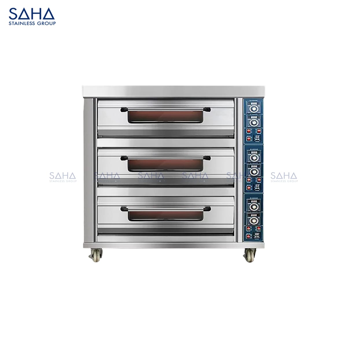 Electric-Deck-Oven-Smart-3-Tier-9-Trays-480L.jpg SAHA - Electric Smart 3 Tiers 9 Trays 480L w/stone & steam – SHDOS2EST9X