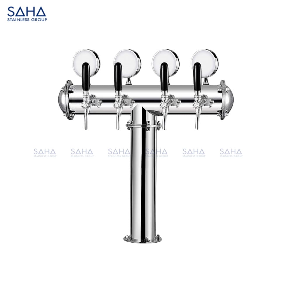 SAHA 4 Taps Draft Beer Tower Dispenser - Stainless T Shape Model SHBTS1ST4A Web SAHA - 4 Taps Draft Beer Tower Dispenser - Stainless T Shape – SHBTS1ST4A