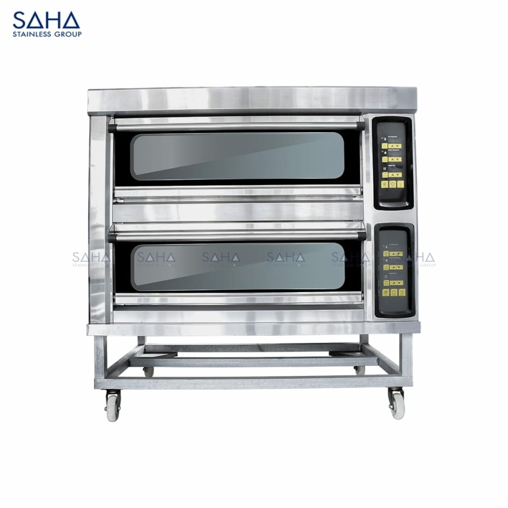 SAHA-Electric-Premium-2-Tiers-4-Trays-240L-w-stone-Model-SHDOS2EPT4S.jpg เตาอบไฟฟ้า SAHA และ Gas Deck Oven คุณภาพสูง