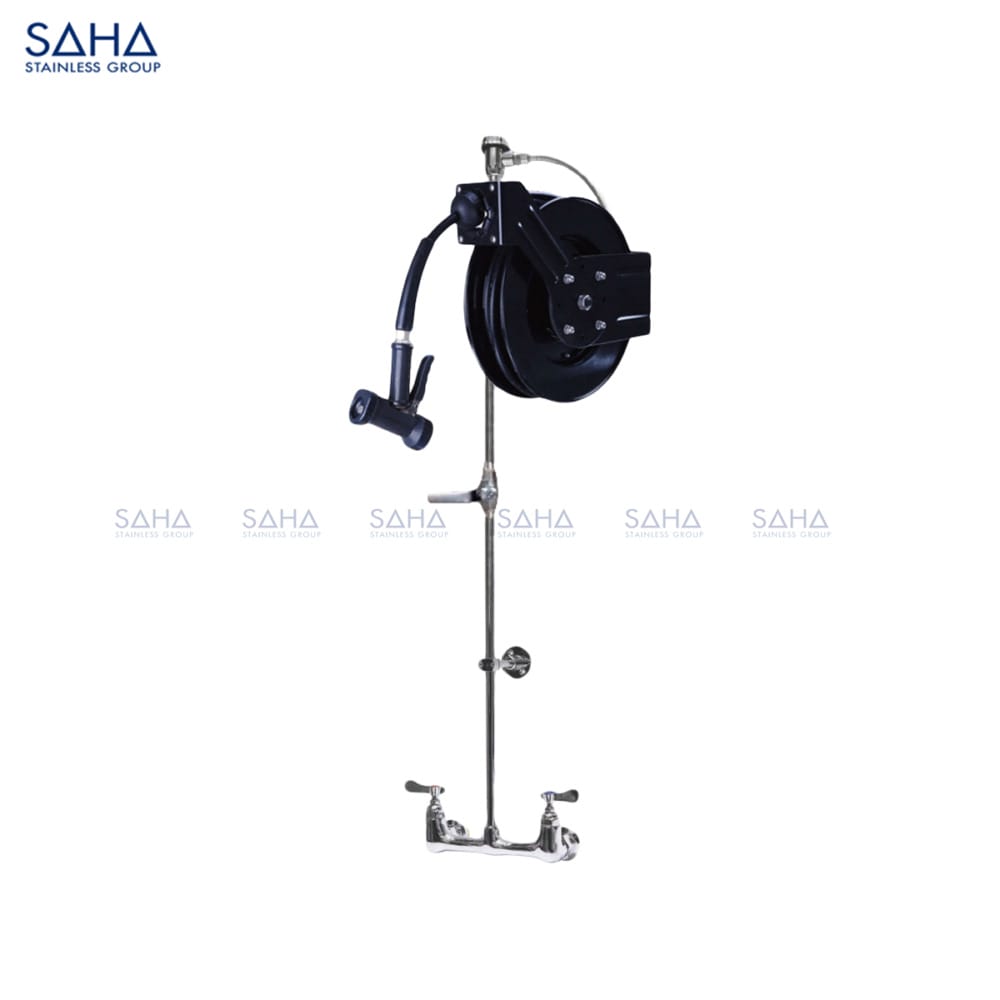 SAHA Hose Reel 15 M with Water Gun on 8 Wall Mount Faucet Model SHHRS2EM15WX Web SAHA – Hose Reel 15 M with Water Gun on 8″ Wall Mount Faucet – SHHRS2EM15WX