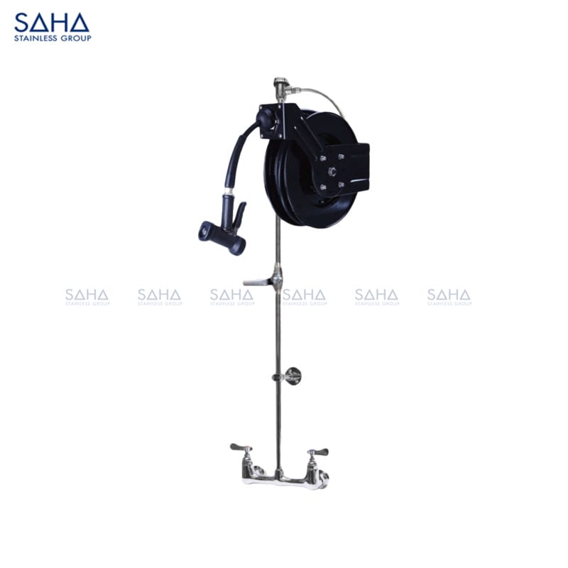 SAHA Hose Reel 15 M with Water Gun on 8 Wall Mount Faucet Model SHHRS2EM15WX Web SAHA – Hose Reel 15 M with Water Gun on 8″ Wall Mount Faucet – SHHRS2EM15WX