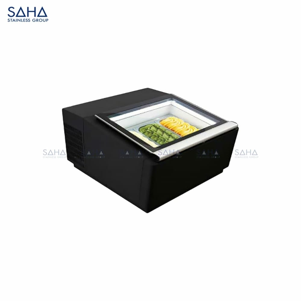 SHGLS1CBB.jpg SAHA - Counter Top Gelato Display Showcase - Open Back - Black - SHGLS1CBB