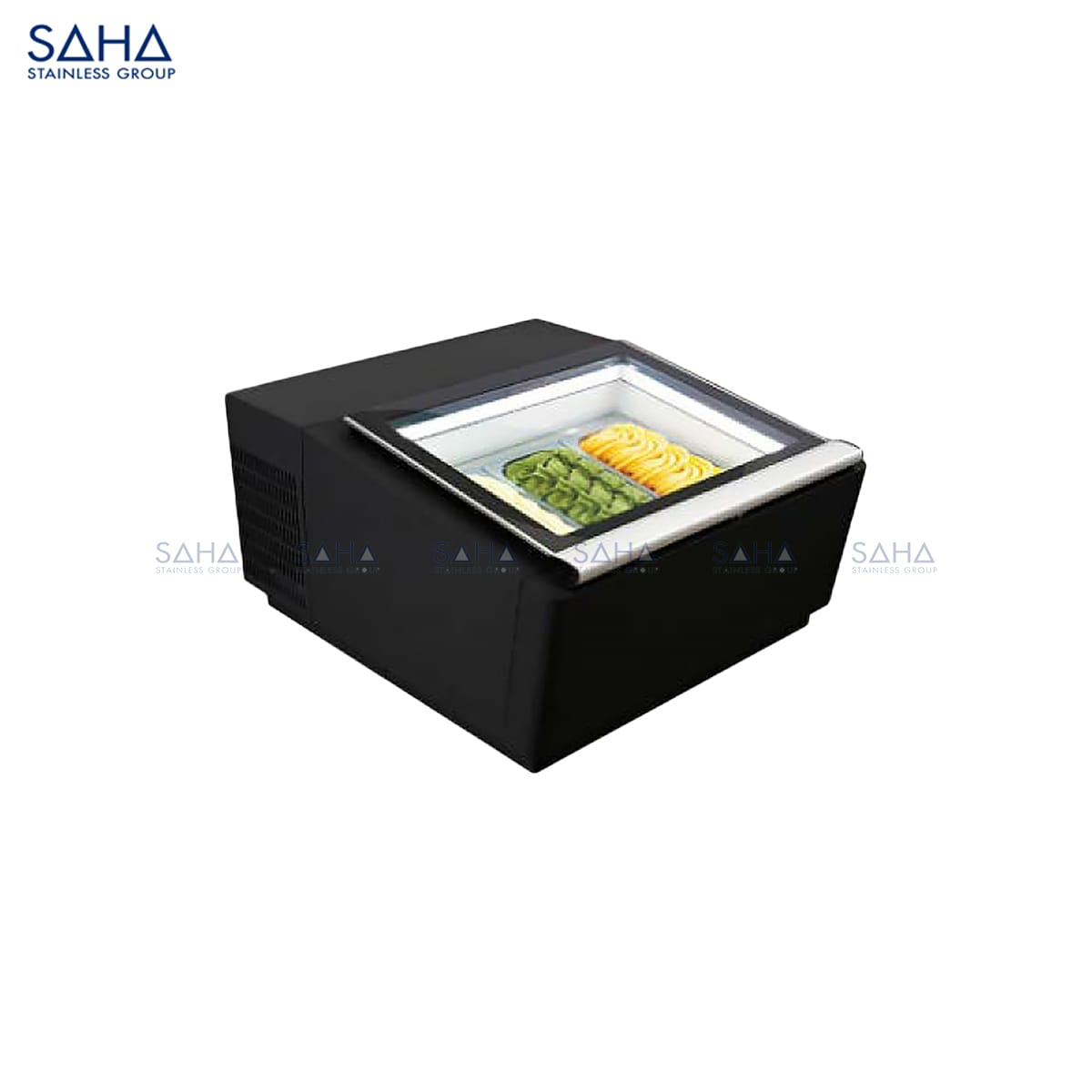 SHGLS1CBB.jpg SAHA - Counter Top Gelato Display Showcase - Open Back - Black - SHGLS1CBB