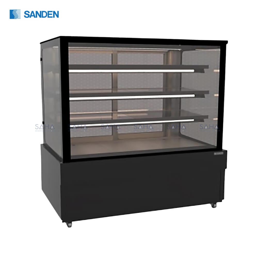 SKS-1517Z.jpg Sanden - Cake Showcase – Flat Glass 3 Shelfs – Black Color - SKS-1517Z