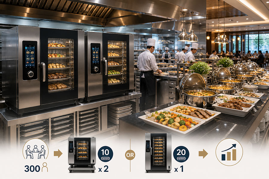 ครัวโรงแรมบุฟเฟต์ 300 ที่นั่งพร้อมเตา Combi Oven ขนาดอุตสาหกรรม