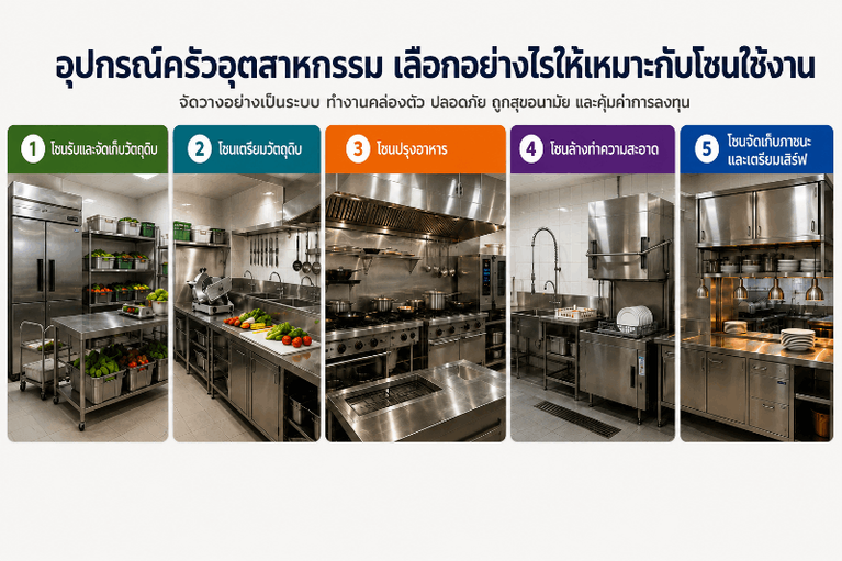 อุปกรณ์ครัวอุตสาหกรรมแบ่งตามโซนการใช้งานในห้องครัว