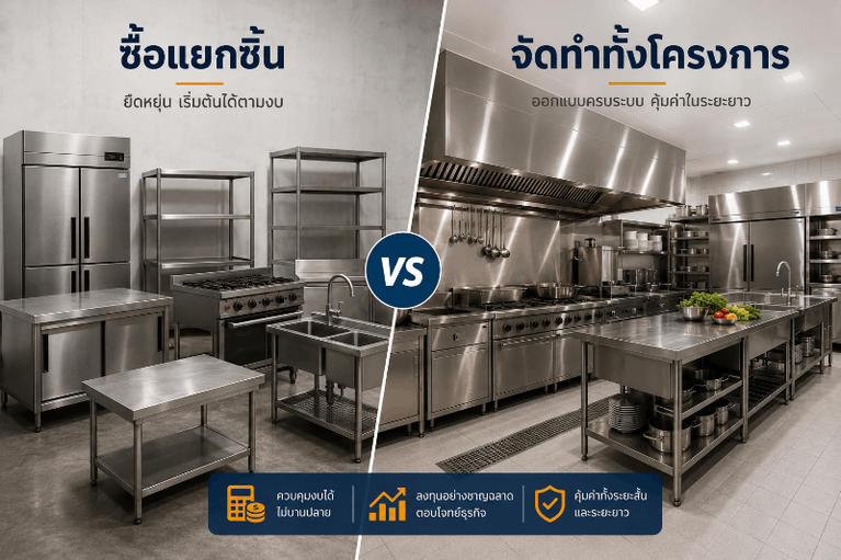 เปรียบเทียบซื้อเครื่องครัวแยกชิ้นกับจัดทำทั้งโครงการ