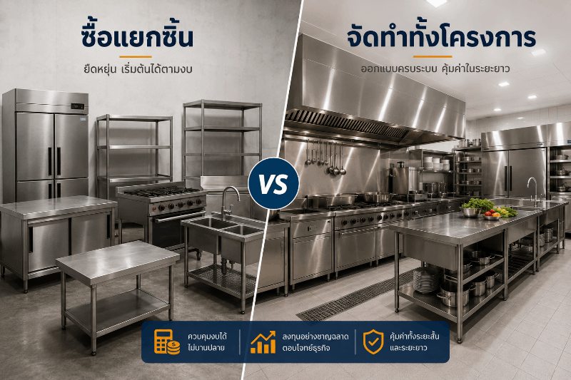 เปรียบเทียบซื้อเครื่องครัวแยกชิ้นกับจัดทำทั้งโครงการ