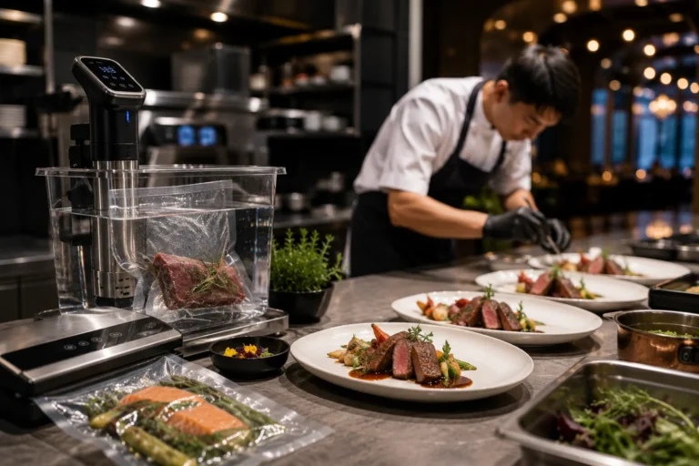 เชฟใช้ระบบ Sous Vide ในครัวร้านอาหาร Fine Dining
